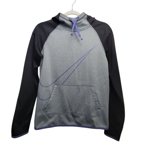 Nike Dri Fit Gray Black Purple Oversized Hoodie Sweater Size XS - Picture 1 of 8